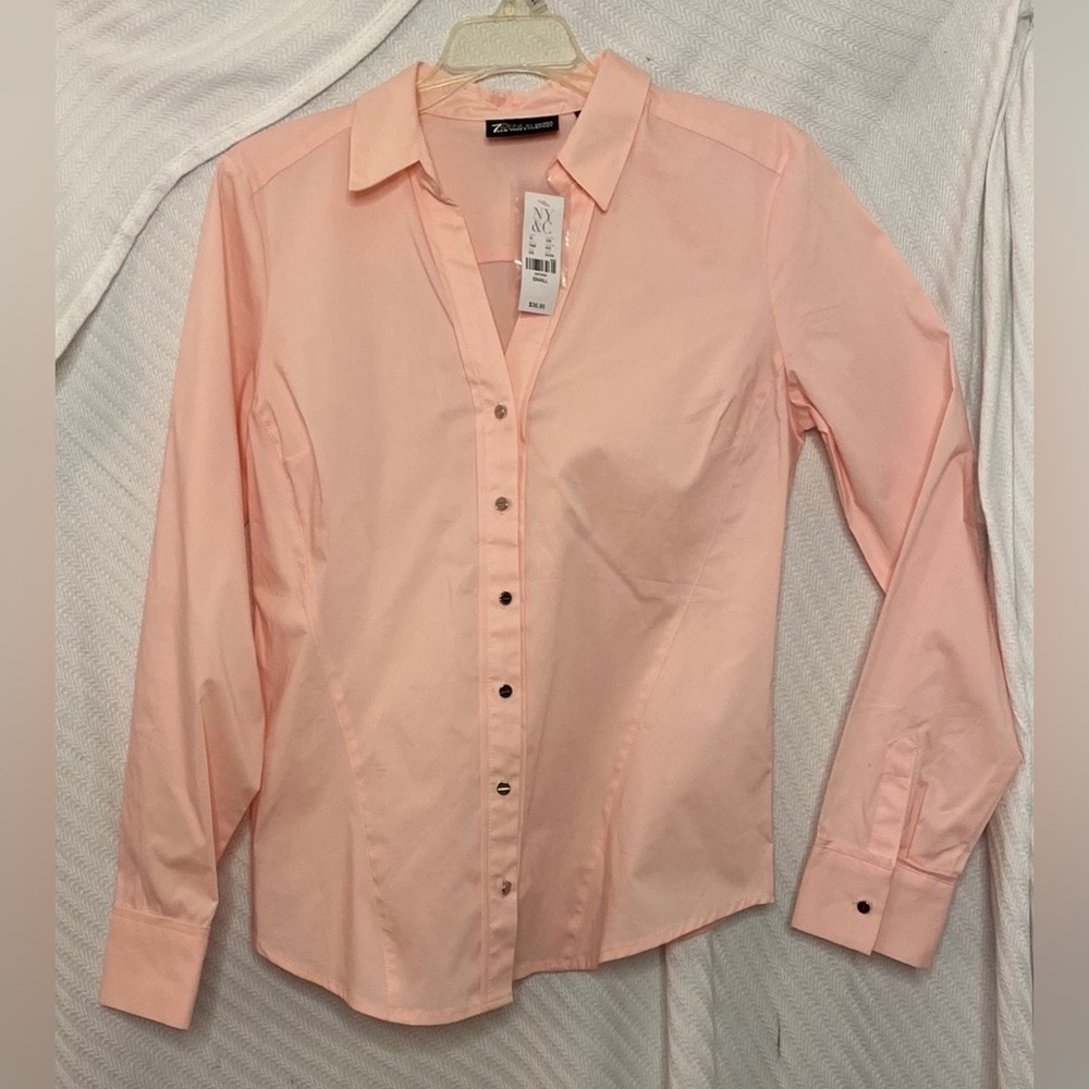 7th Ave Design Studio NY&CO Pink Button Down Long Sleeve Cotton Stretch Size S